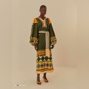 Farm Rio Green Creation Long Sleeve Midi Dress